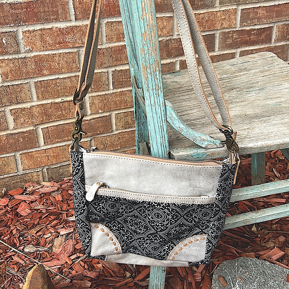 MYRA BAG Black & gray/silver “Bandana print” Crossbody Bag